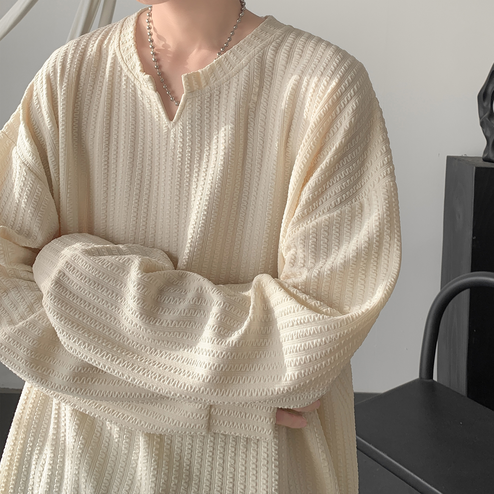Loose Long Sleeve V-Neck T-Shi - Streetwear High End Brand review and price