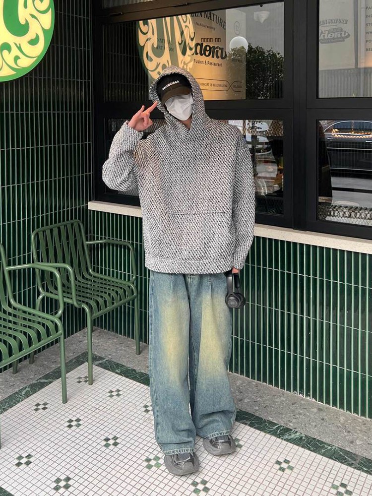 American Retro Knitted Hoodie  - Streetwear Brand With Flowers review and price